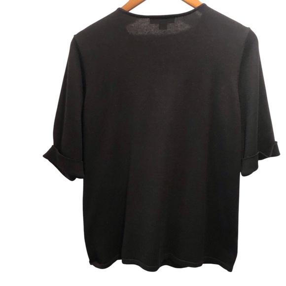 Coldwater Creek Large 14/16 Black Ribbed Knit Blouse 1/4 Zip S/S Zipper Pockets - Picture 2 of 7